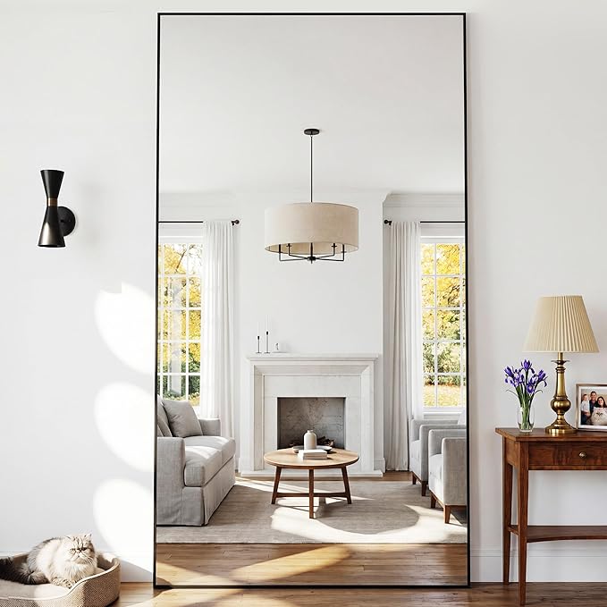 Suidia Full Length Mirror, 44"x76" Floor Mirror Freestanding, Rectangular Full Body Mirrors with Stand for Bedroom, Hanging Mounted for Living Room Cloakroom, Black
