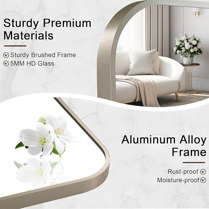 Brushed Nickel Bathroom Mirror, 24x36 Inch Aluminum Frame Rectangle Mirror, Anti-Rust, Tempered Glass, Wall Mirror for Over Sink, Vanity, Bedroom, Entryway, Horizontal/Vertical