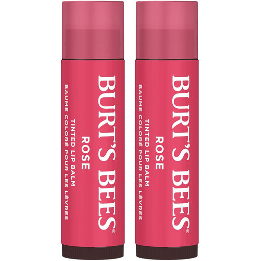 Burt's Bees Lip Tint Balm with Long Lasting 2 in 1 Duo Tinted Balm Formula, Color Infused with Deeply Hydrating Shea Butter for a Natural Looking Buildable Finish, Petal Rose (2-Pack)