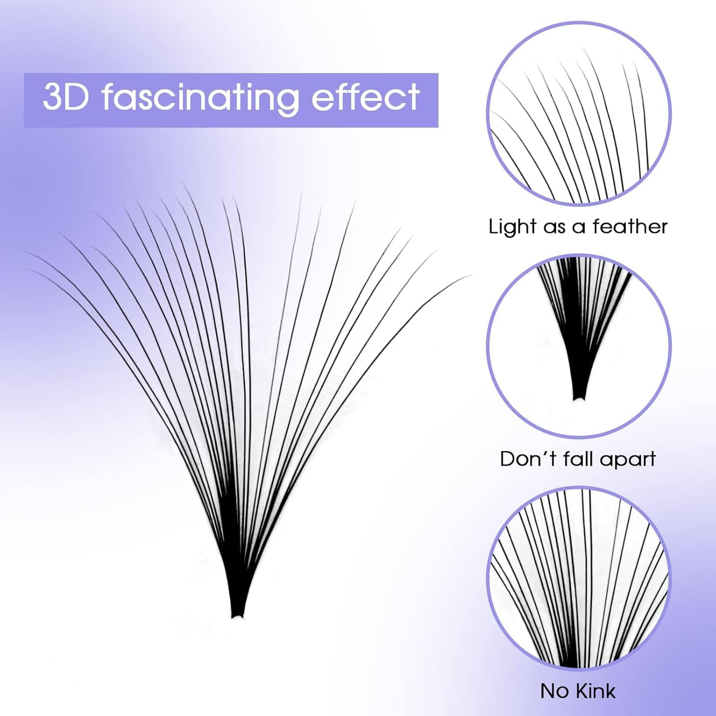Easy Fan Volume for Lash Artists: Wendy, Handmade Fans for Eyelash Extensions, Self Fanning, Blooming, C-KH, Black, D-0.05-15