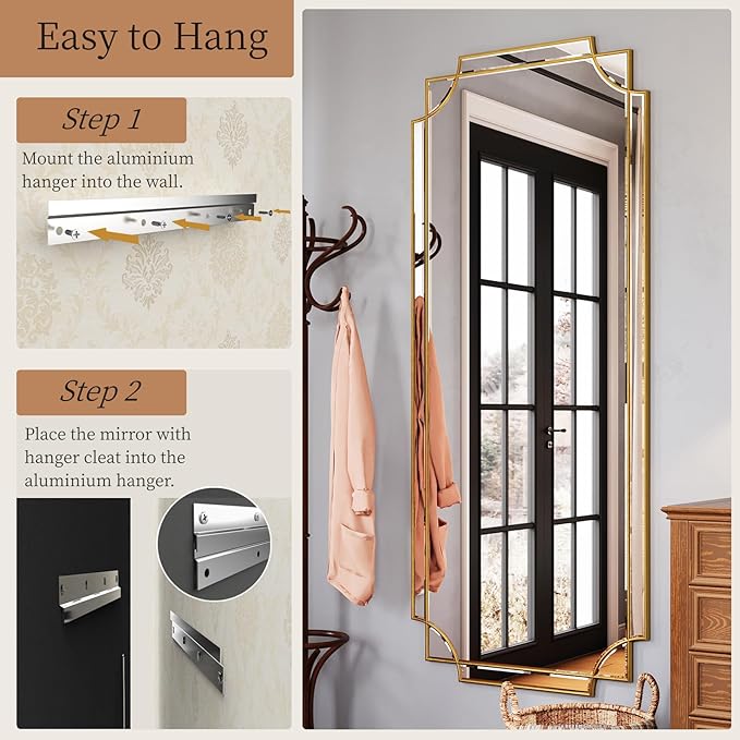 Kelly Miller 70"x30" Large Gold Beveled Full Length Mirror, Traditional Farmhouse Rectangular Wall Mirror for Bedroom, Living Room, Hallway, Entryway