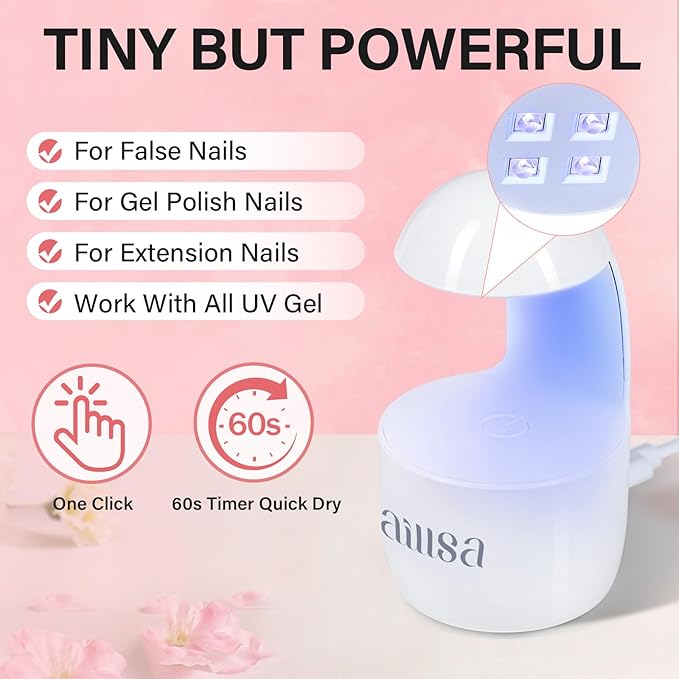 AILLSA Extra Short Coffin Gel Nail Kit 240pcs Full Nail Tips with 2 In 1 Nail Glue Base Top Coat Nail Dehydrator U v Led Lamp, Gel Extension Nail Kit for Beginners Home Salon
