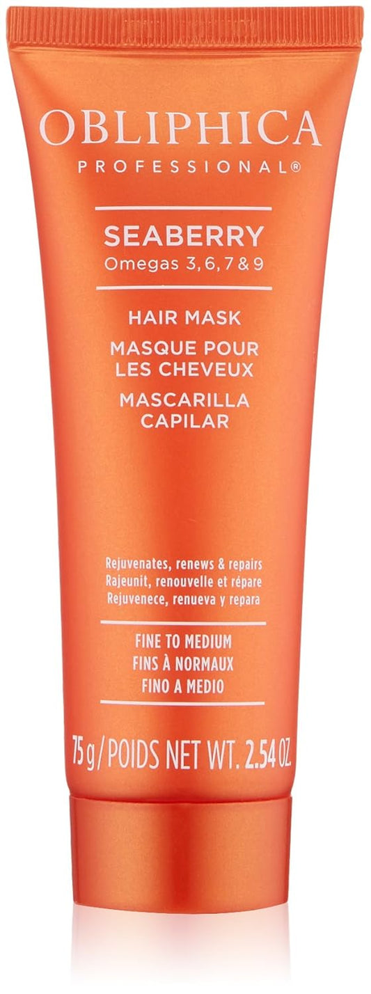 Obliphica Seaberry Hair Mask - Deep Conditioning Hydrating Treatment for Dry and Damaged Hair - Fine, Frizzy, and Color-Treated Hair - 2.64 Ounce (Pack of 1)