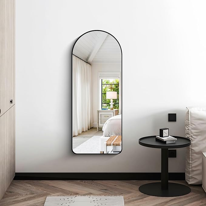 Arched Bathroom Mirror, 16"x48" Black Arched Mirror for Bathroom, Wall Mounted Mirror, Vanity Wall Mirror w/Metal Frame for Bedroom, Entryway, Living Room, Vertically Hanging