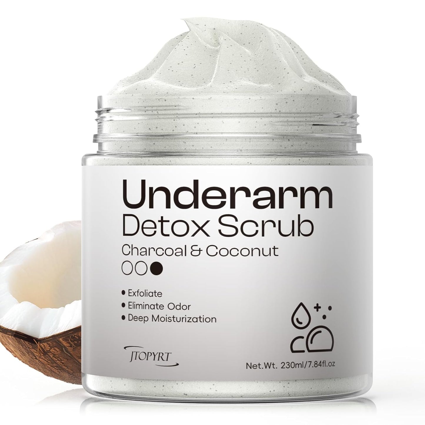 Coconut Charcoal Underarm Detox Scrub: Armpit Detox Exfoliating Nourishing for Natural Eliminate Odor Vegan Gentle for Sensitive Skin