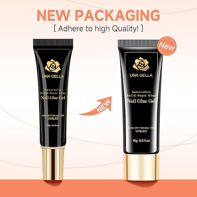 UNA GELLA Gel Nail Glue,30g U V/LED Lamp Required Super Strong Solid Nail Glue Gel 2pcs For Fake Acrylic Nails Tips Press Ons Extension Soak Off DIY Salon