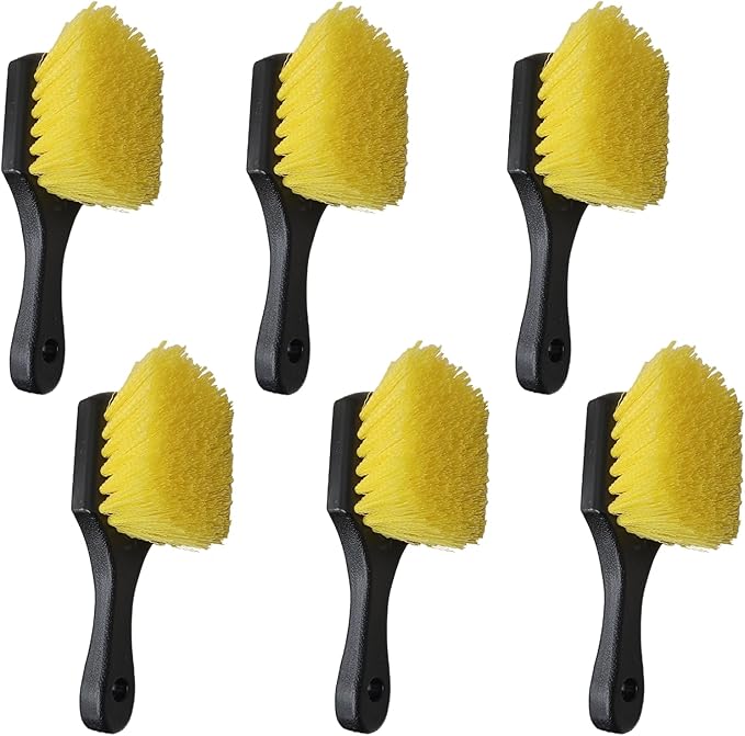 EvaClean Heavy-Duty Cleaning Brushes with Short 8.5 Inch Handle, Yellow Polypropylene Fiber Scrub Brush for Tough Dirt, Grime, and Grease, Industrial and Household Multi-Surface Cleaning Tool, 6 Pack