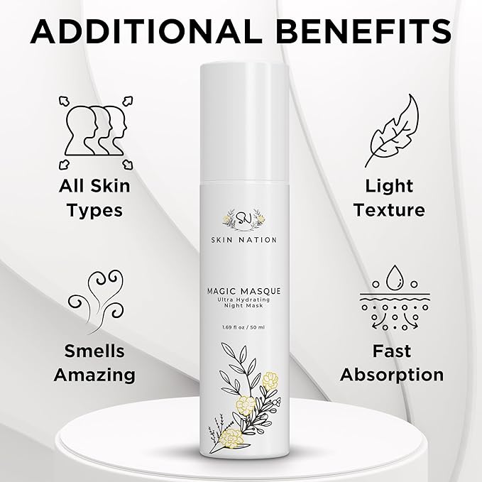 Skin Nation Magic Masque, Hydrating Night Mask with Hyaluronic Acid & Botanicals, Plant-Based Overnight Mask for Dry Skin, Smooth Texture & Radiant Glow, 1.69 fl oz