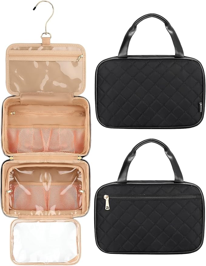 Relavel Toiletry Bag, Travel Hanging Toiletry Bag for Men, Waterproof Travel Cosmetic Bag, Makeup Storage Bag, 360° Rotatable Hook, Shampoo, Shower gel (Diamond Black)