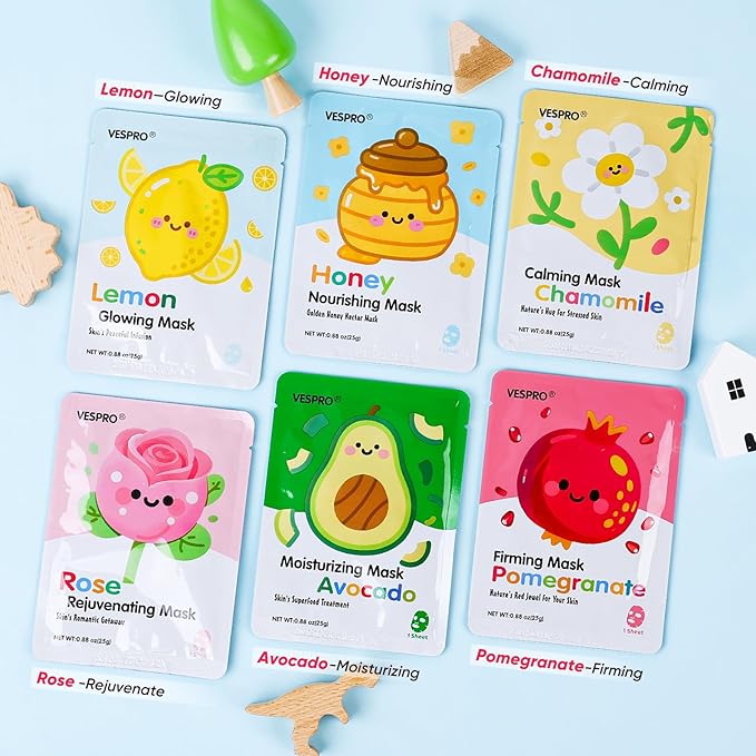 60 Pack Bulk Collagen Facial Masks, moisturizing & Hydrating Face Masks for Women, Skin Care for All Skin Types, Stocking Stuffers, Christmas Gifts, Sleepover Party for Teen Girls(12 Types x 5 Pcs)