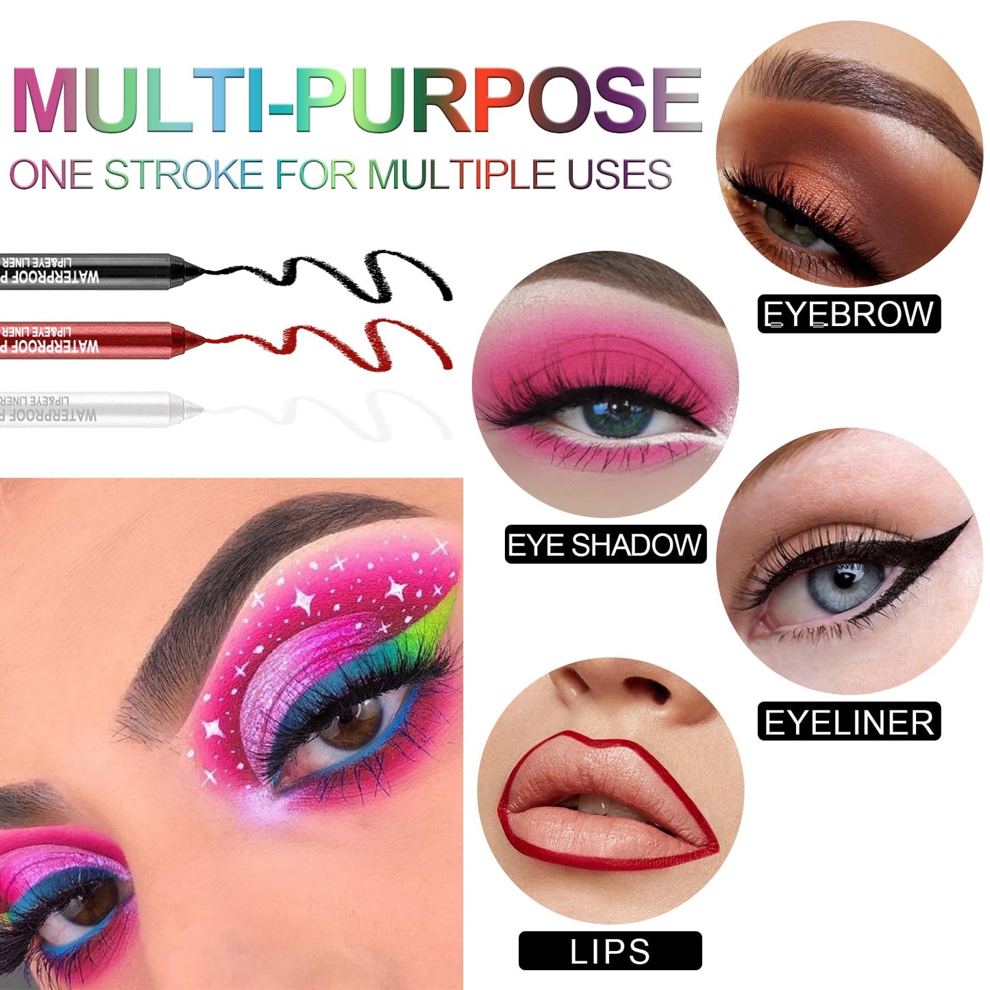 7 Colorful Eyeliner Pen Set, Eye Shadow Pencil, Pearl Eyeliner Kit Metallic Glitter Colored Eye liner for Women Eye&Lip Liner Professional Waterproof Eye Makeup (7PCS A)