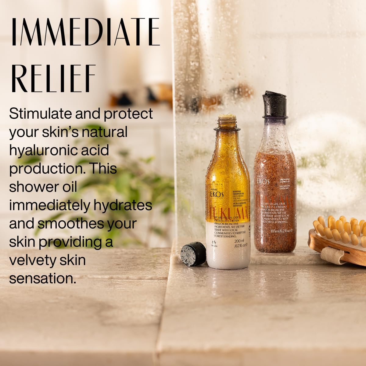 natura - Ekos Tukumã Biphase Shower Oil - Replenishing In-Shower or Bath Body Oil - Anti-Signs - Scented - Bath Oil - Skin Moisturizer - Vegan Skin Care - Brazilian Beauty Secrets - 6.7 fl oz (200ml)