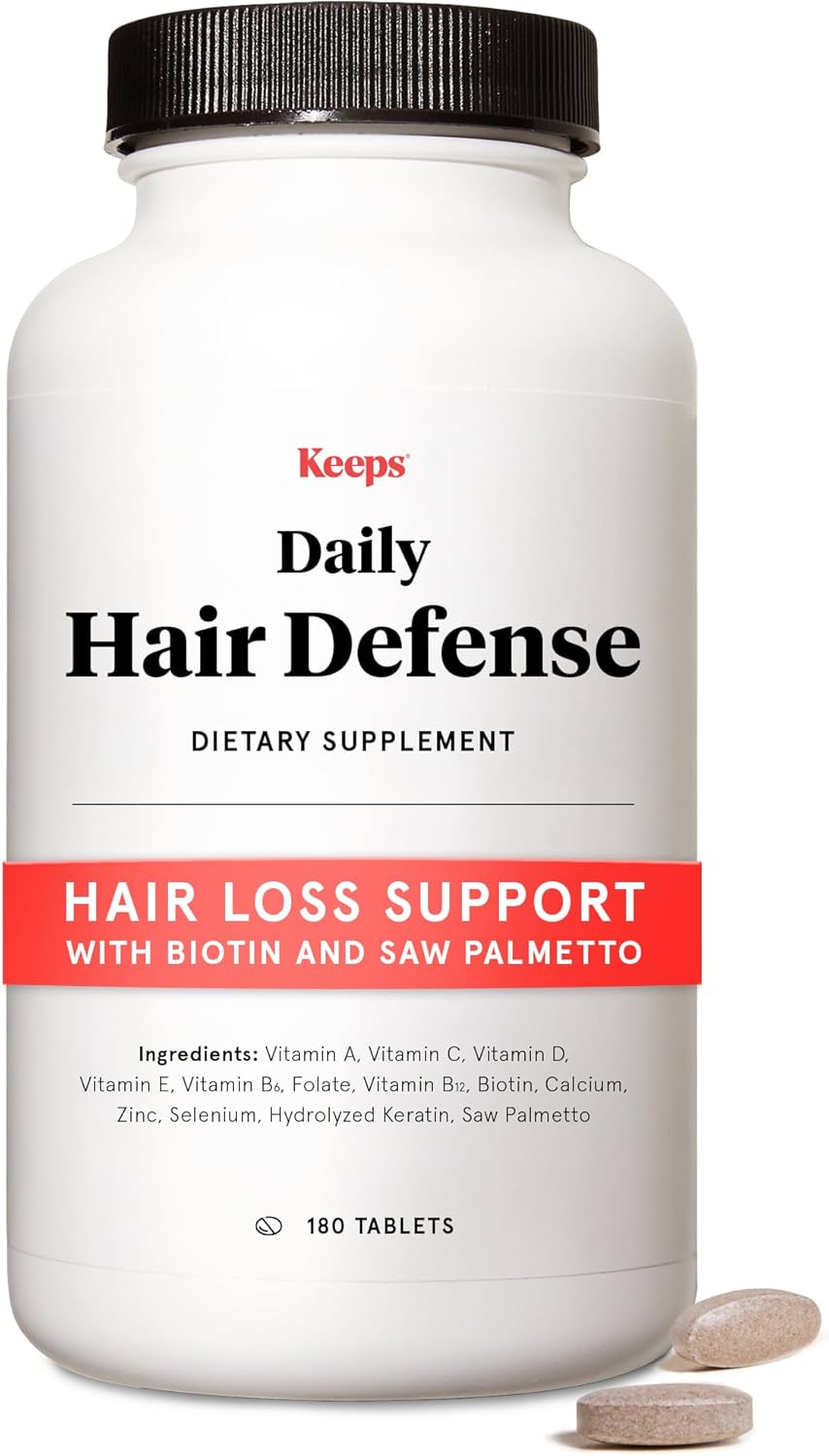 Keeps Daily Hair Supplement, 180 Tablets - Saw Palmetto Promotes Healthy Hair - Biotin, Vitamins A, B6, B12, C, D, Calcium, Selenium & Zinc - Men & Women - 3 Month Supply