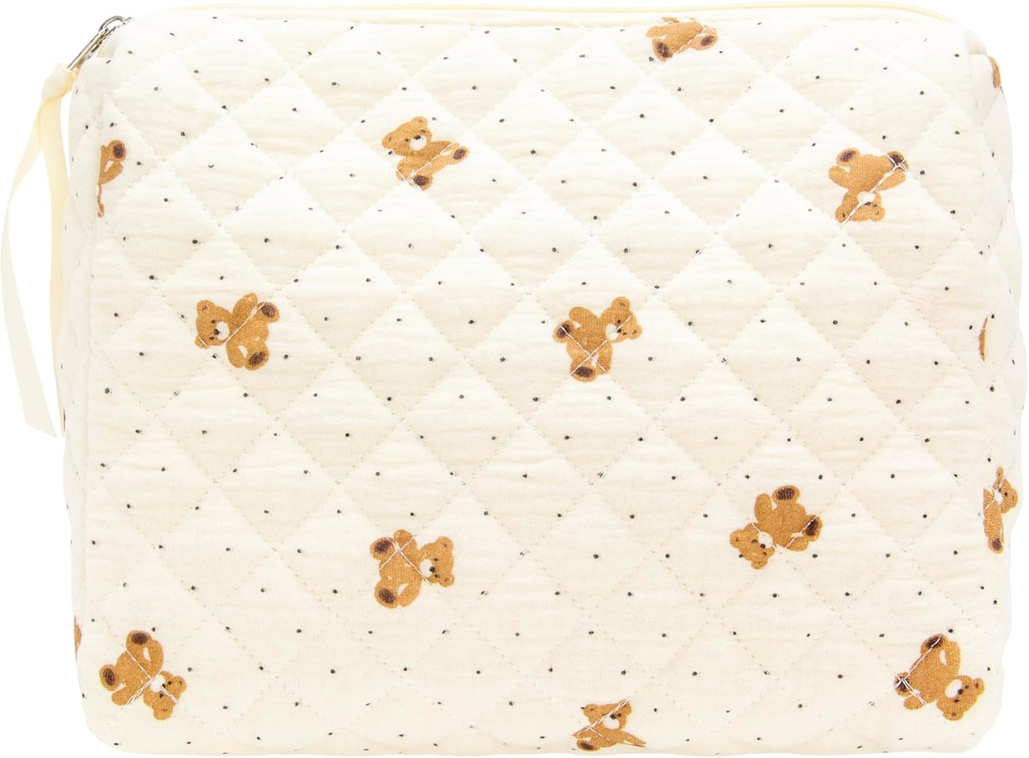 PAZIMIIK Quilted Makeup Bag Large Travel Zipper Soft Cosmetic Pouch for Women Girls Make Up,Gauze Bear