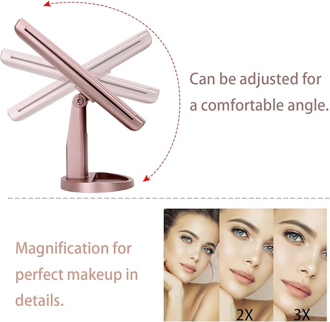 deweisn Dresser Mount Tri-Fold Lighted Vanity Mirror with 21 LED Lights, Touch Screen and 3X/2X/1X Magnification, Two Power Supply Modes Make Up Mirror,Travel Mirror