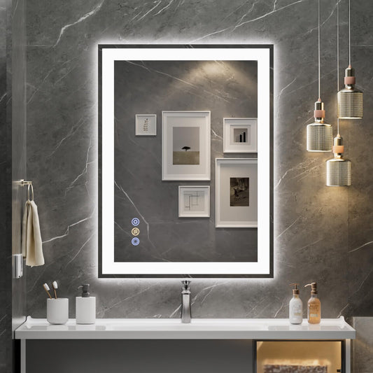 28"x 36" LED Mirror for Bathroom, Front and Backlit Controlled Separately LED Vanity Mirror with Lights, Wall-Mounted LED Smart Mirror, 3 Colors, Stepless Dimmable, Anti Fog, Memory (UL ETL)