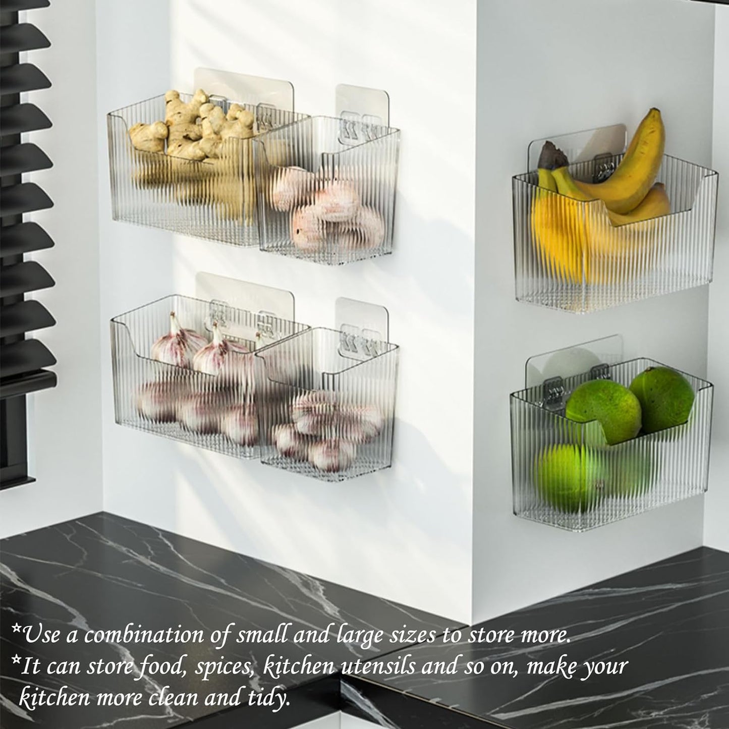 Set Of 2 Storage Organizer Bins Wall Mounted Shower Basket, Shower Caddy Stackable Clear Plastic Makeup Organizer Adhesive Hanging Bin for Bathroom, Kitchen, Cabinet, Pantry, BPA Free, Clear