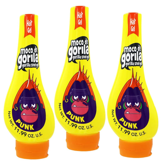 Moco de Gorila Punk, Hair Styling Gel, Reactivate with water, Long-lasting Hold, 3-Pack of 11.99 Oz Each, 3 Squeezable Bottles.