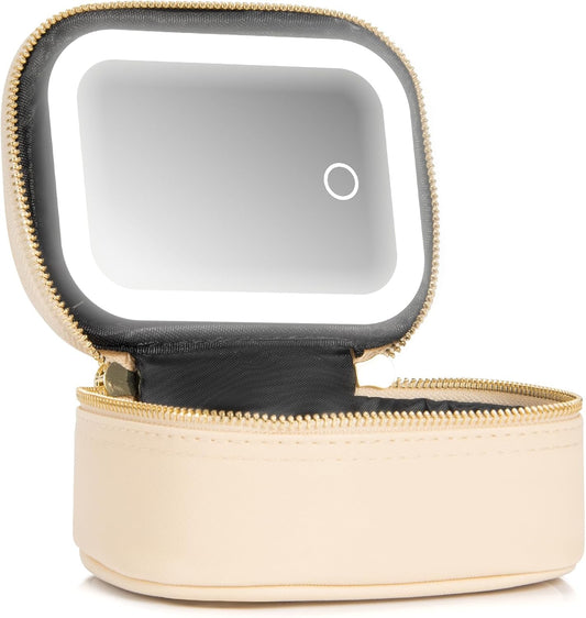 Small Makeup Bag Travel Train Case with Mirror and Light Mini Travel Small Make up for Women Train Case Cosmetic Organizer 3 Adjustable Brightness Toiletry Bag Portable Artist Storage