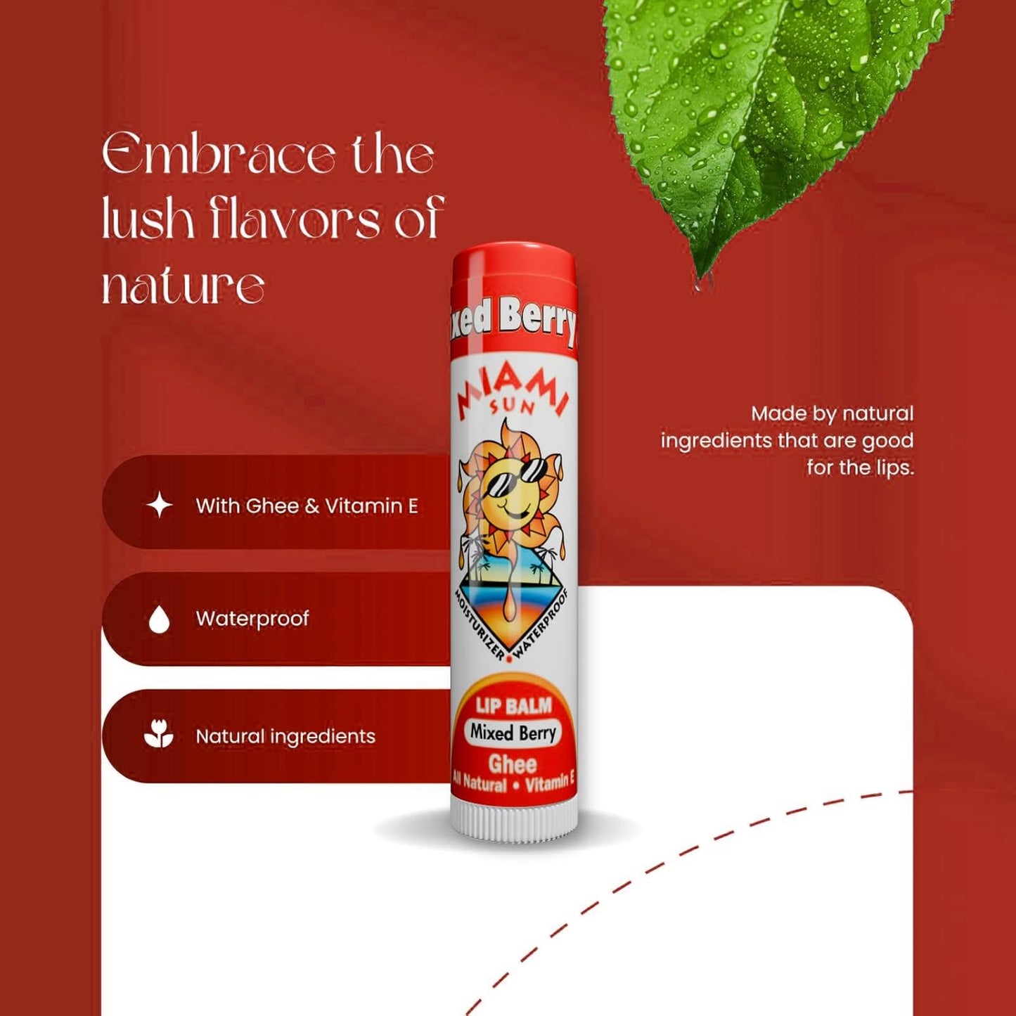 Miami Sun Natural Ghee Lip Balm, Hydrating Lip Treatment with Shea Butter & Beeswax, Organic & Non-Toxic, Best for Dry, Chapped Lips - Moisturizing, Healing, Chemical-Free Lip Repair (12 Pcs, Variety)