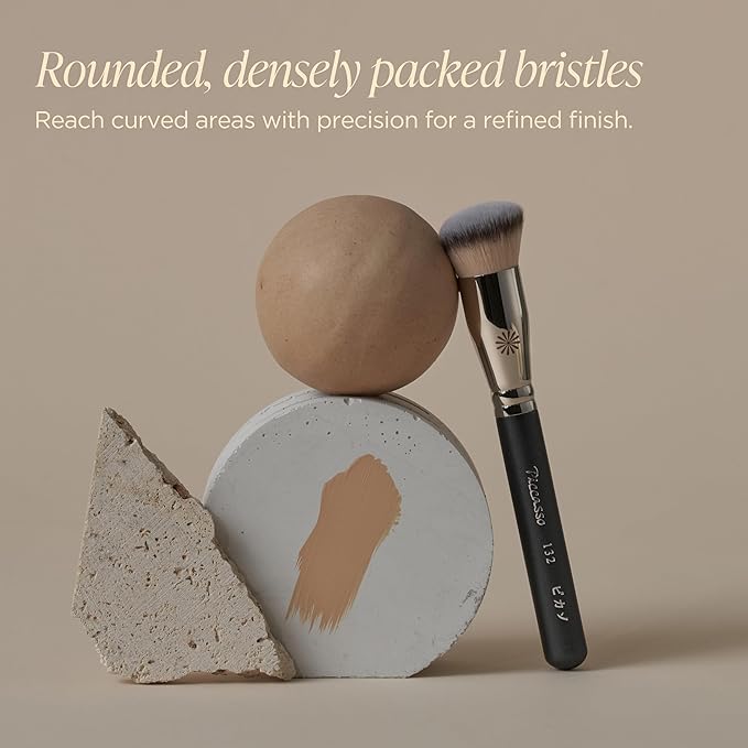 Piccasso 132 Foundation Brush - Professional Rounding Makeup Brush for Liquid & Cream - Seamless Flawless Finish, Beginner Friendly K-Beauty Tool - High Adherence & No Streaks, Durable Synthetic Hair