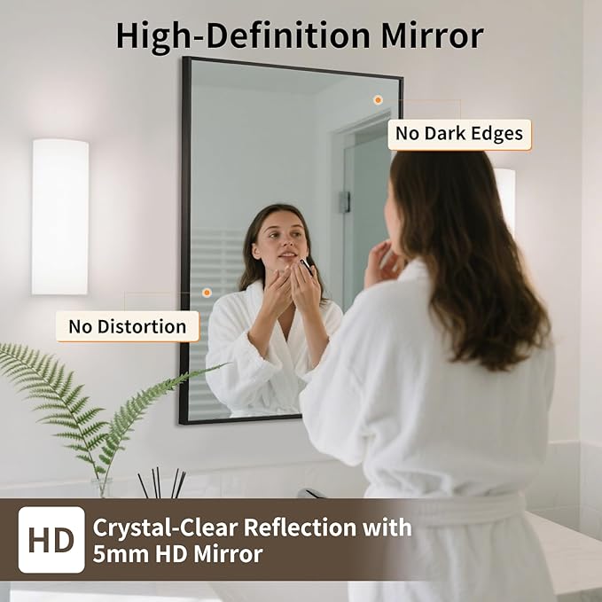 Matte Black Mirror, 22x30 Inch Aluminum Framed Rectangle Mirror, Anti-Rust, Tempered Glass, Square Corner Wall Mirror for Over Sink, Vanity, Bedroom, Entryway, Horizontal/Vertical