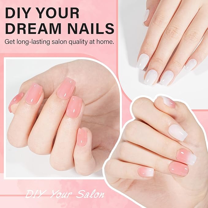 AILLSA Extra Short Coffin Gel Nail Kit 240pcs Full Nail Tips with 2 In 1 Nail Glue Base Top Coat Nail Dehydrator U v Led Lamp, Gel Extension Nail Kit for Beginners Home Salon