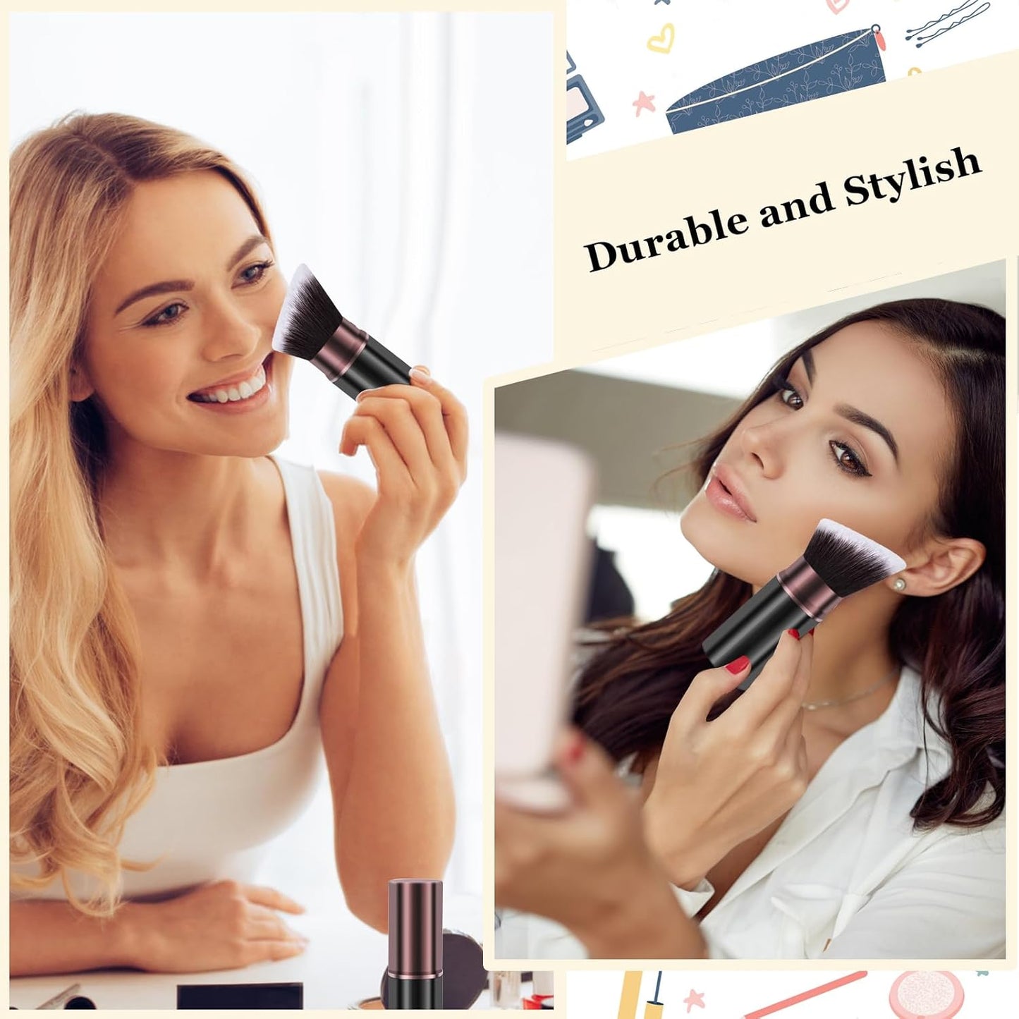 Kabuki Makeup Brush, Retractable Travel Powder Foundation Makeup Brush Face Blush Brushes for Blending Liquid, Bronzer, Buffing, Sunscreen,Flawless Cosmetics