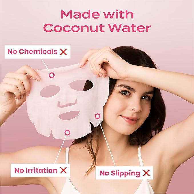 Body Restore Natural Collagen Face Mask 5 Pack – Valentines Day Gifts for Her and Him, Korean Skin Care Mask with Fermented Coconut Water, Birthday Gifts for Women & Men, Dry Skin – Anti-Aging