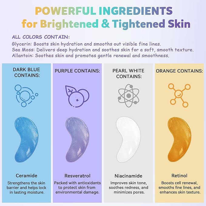 Under Eye Patches Variety Pack (48 Pairs), Valentine‘s Day Gifts for Her, Eye Masks for Dark Circles Puffy Eyes With 8 Colors (6 Pairs/Color), Vegan Skin Care Gifts for Women