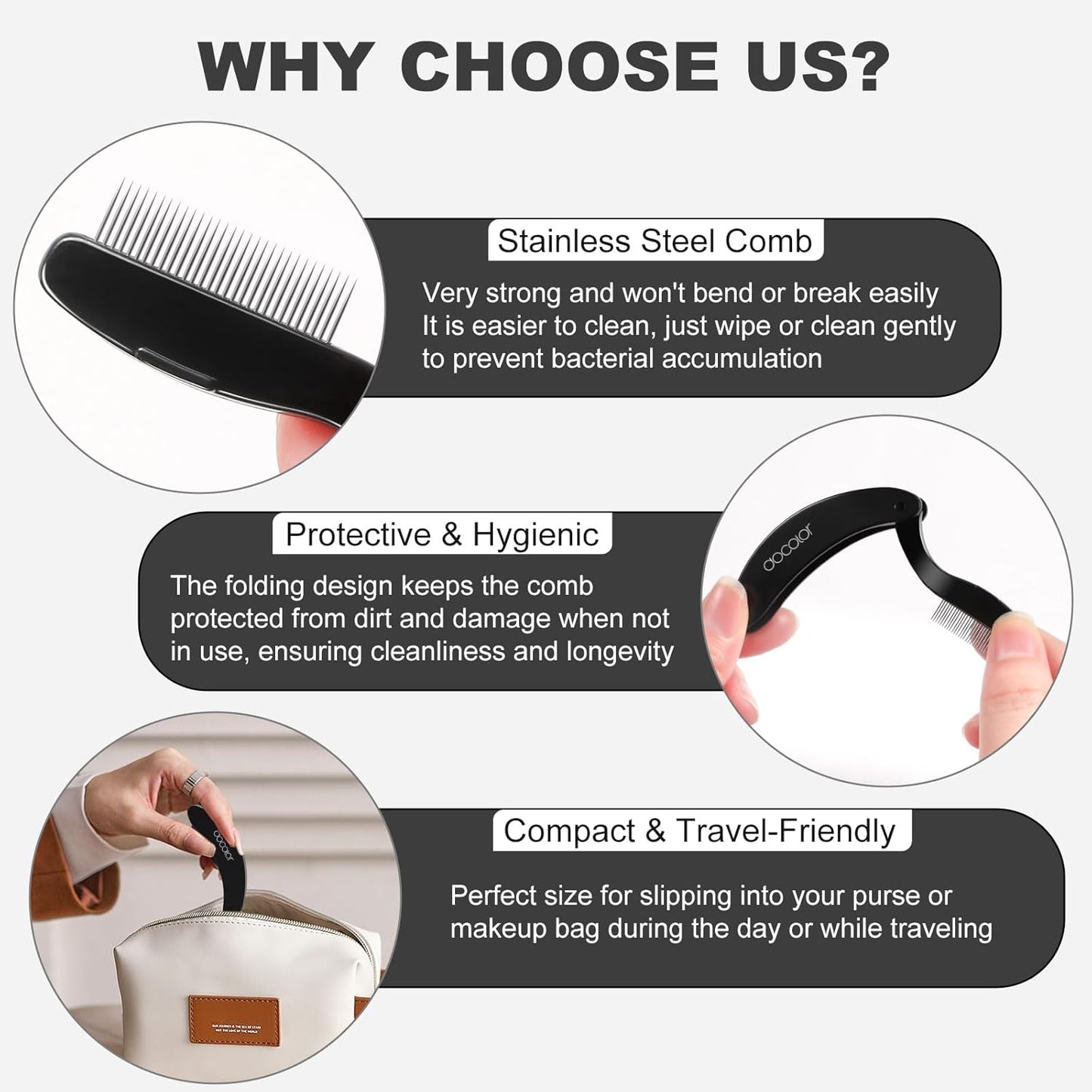 docolor Foldable Eyelash Comb 2 PCS Separator Folding Lash Comb Eyebrow Mascara Applicator Eyelash Definer Arc Designed Cosmetic Brushes Tool