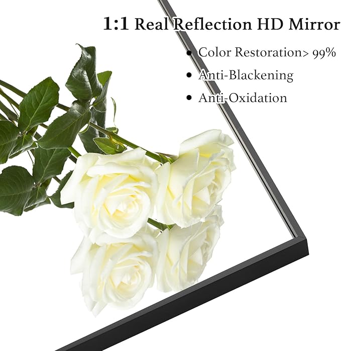24x40 Inch Black Bathroom Mirror,Copper-Free Mirror, Aluminum Alloy Frame Vanity Mirror, Rectangle Wall Mounted Mirror, Modern Mirror for Bedroom/Living Room/Porch Horizontal or Vertical