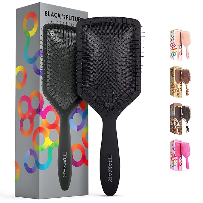 FRAMAR Black Paddle Hair Brush For Women – Wet Paddle Brush Detangler For Thick Hair Brushes For Women, Hairbrush – Reduces Breakage