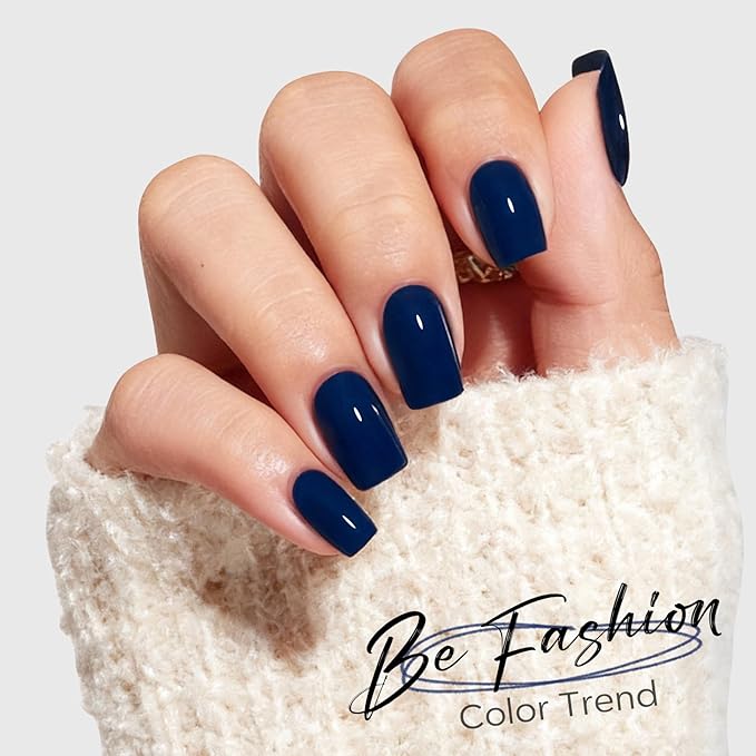 Modelones Navy Blue Press on Nails, Short Square Fake Nails, Reusable Nail Kit with Nail Glue Adhesive Tabs Mini Nail File, Nails Press Ons 32Pcs16 Sizes, Women Girl Gift