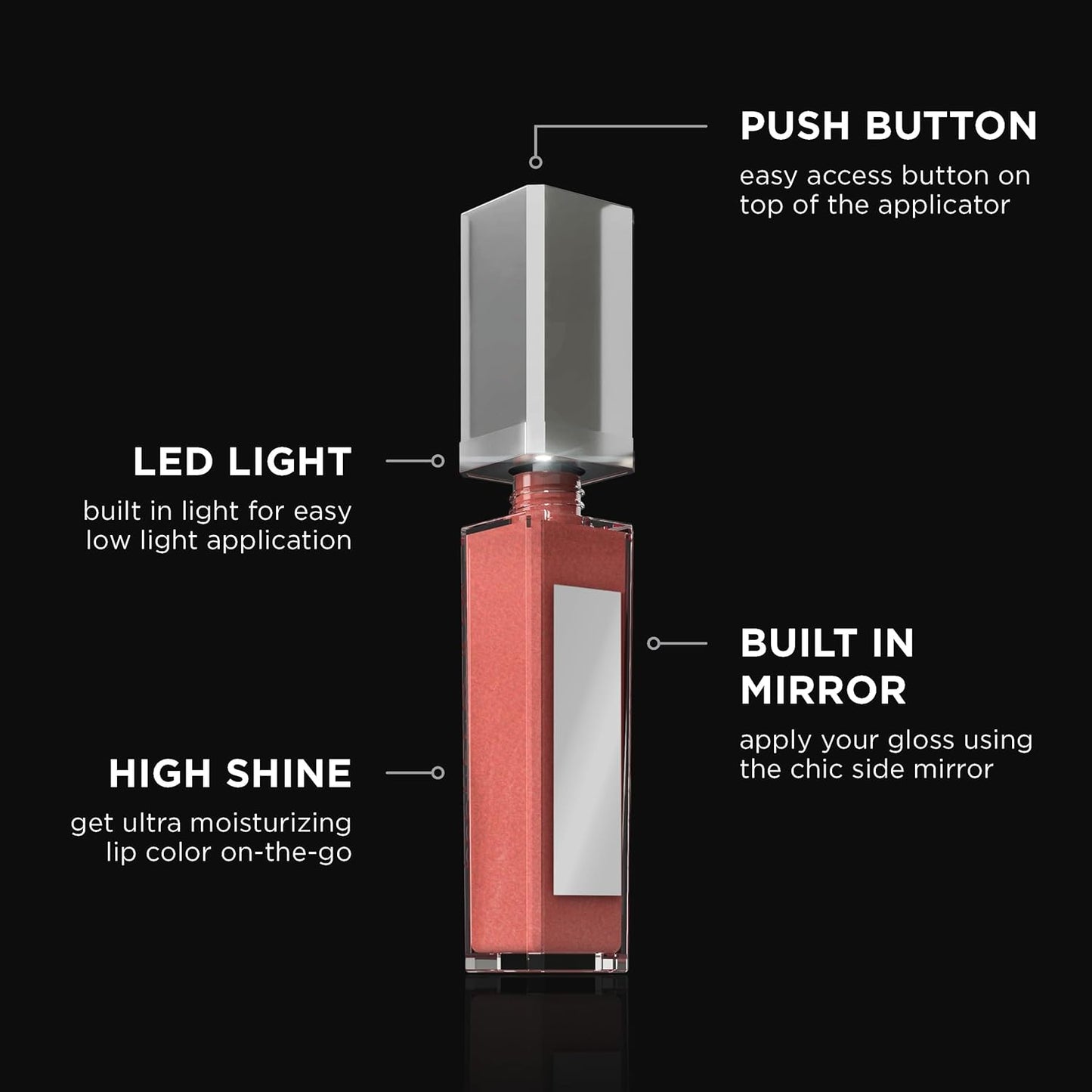 Pure Cosmetics Pure Illumination Lip Gloss - LED-lit Applicator w/Side Mirror - Non-Sticky, Moisturizing & Hydrating Lip Glosses - Soothes & Heals Dried Chapped Lips (Classy)