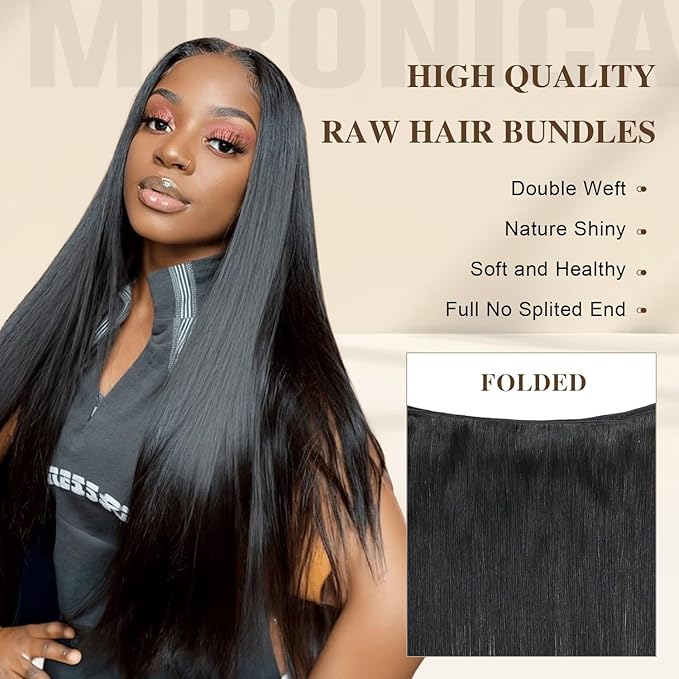 Straight Bundles Human Hair 24 26 28 Inch 12A Brazilian 3 Bundles Deals Human Hair 100% Unprocessed Virgin Remy Hair for Black Women Natural Black Color Hair Extensions