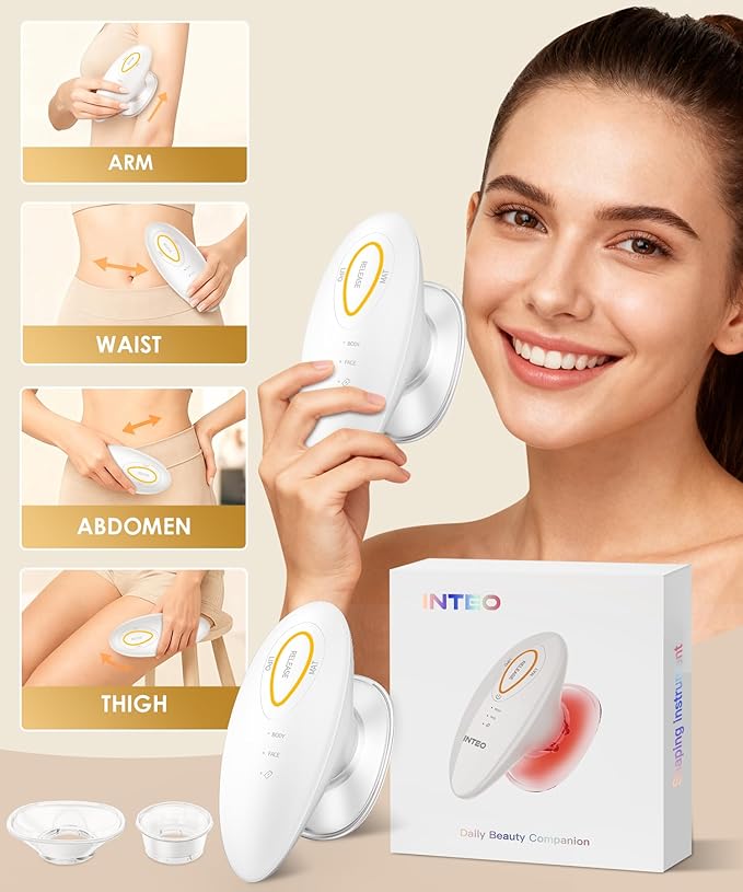 INTEO 3 in 1 Face & Body Sculpting Machine – Rechargeable Beauty Device for Body Contouring, Cellulite Massager Tool with Red Light Therapy for Home Spa or Travel Self-Care