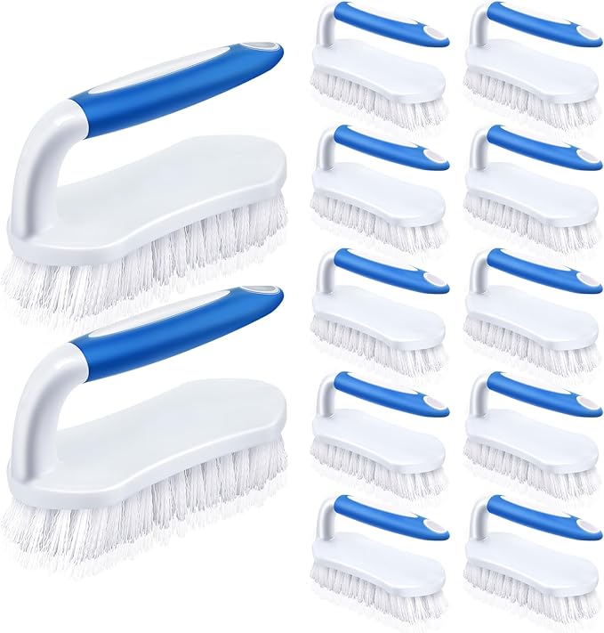 Lallisa 12 Pcs Scrub Brush for Cleaning with Handle Comfortable to Grip Heavy-Duty Flexible Stiff Bristles Scrubber Brushes Bulk for Shower Bathroom Carpet Kitchen Floor Tiles (Blue)