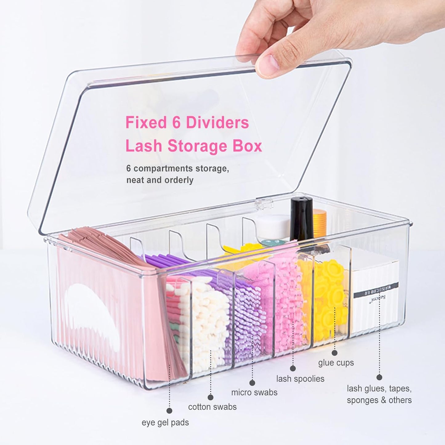 Lash Extension Organizer and Storage, Lash Cart Organizer for Lash Techs, Eyelash Extension Supplies Organizer Storage Box, Acrylic Lashes Supplies Container, Eyelash Beauty Organizer with Lid Clear