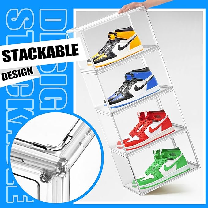1 Pack Acrylic Boot Shoe Box Size 15, X-Large Purse Handbag Organizer for Closet Storage Bins with Magnetic Lid Clear Acrylic Box for Sneaker, Hat, Book, Cosmetic, Figures Display Case