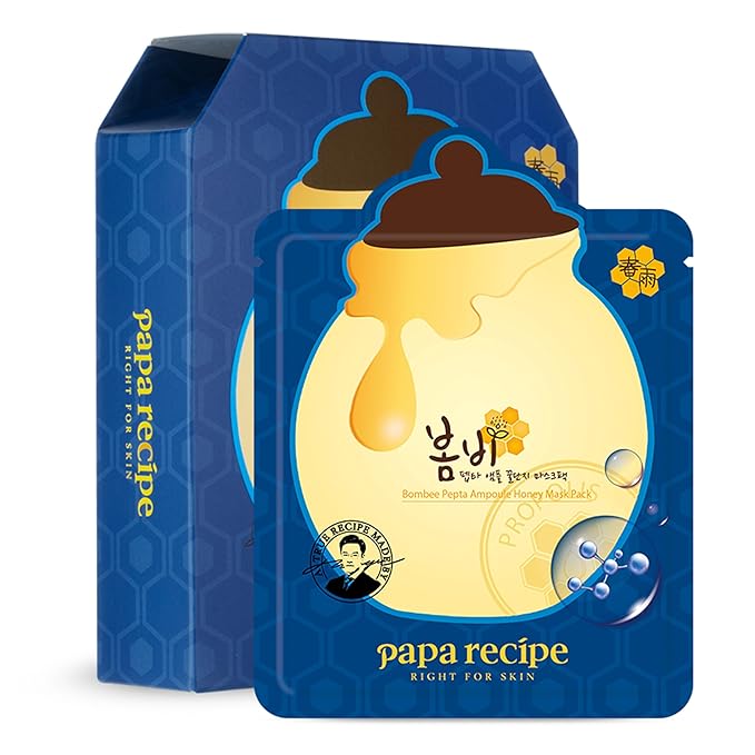 Papa Recipe Bombee Pepta Honey Mask 10 Pack – Hydrating Sheet Mask with 6 Types of Hyaluronic Acid and Honey Propolis Complex – Korean Skincare