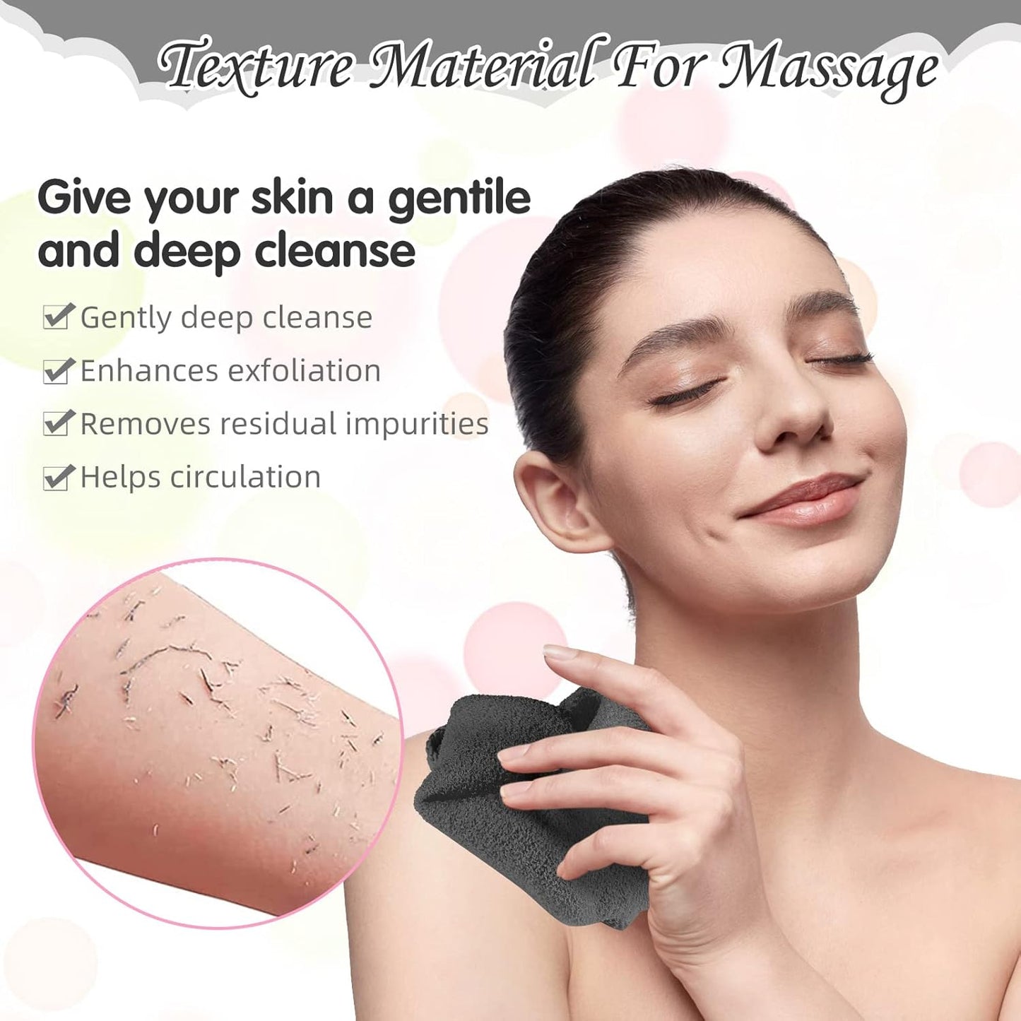 Moukeren Exfoliating Back Scrubber with Handles 4 Pack Nylon Back Exfoliator Extended Length Washers Scrubbers Stretchable Pull Strap Exfoliating Washcloth(Grey, Cream White)