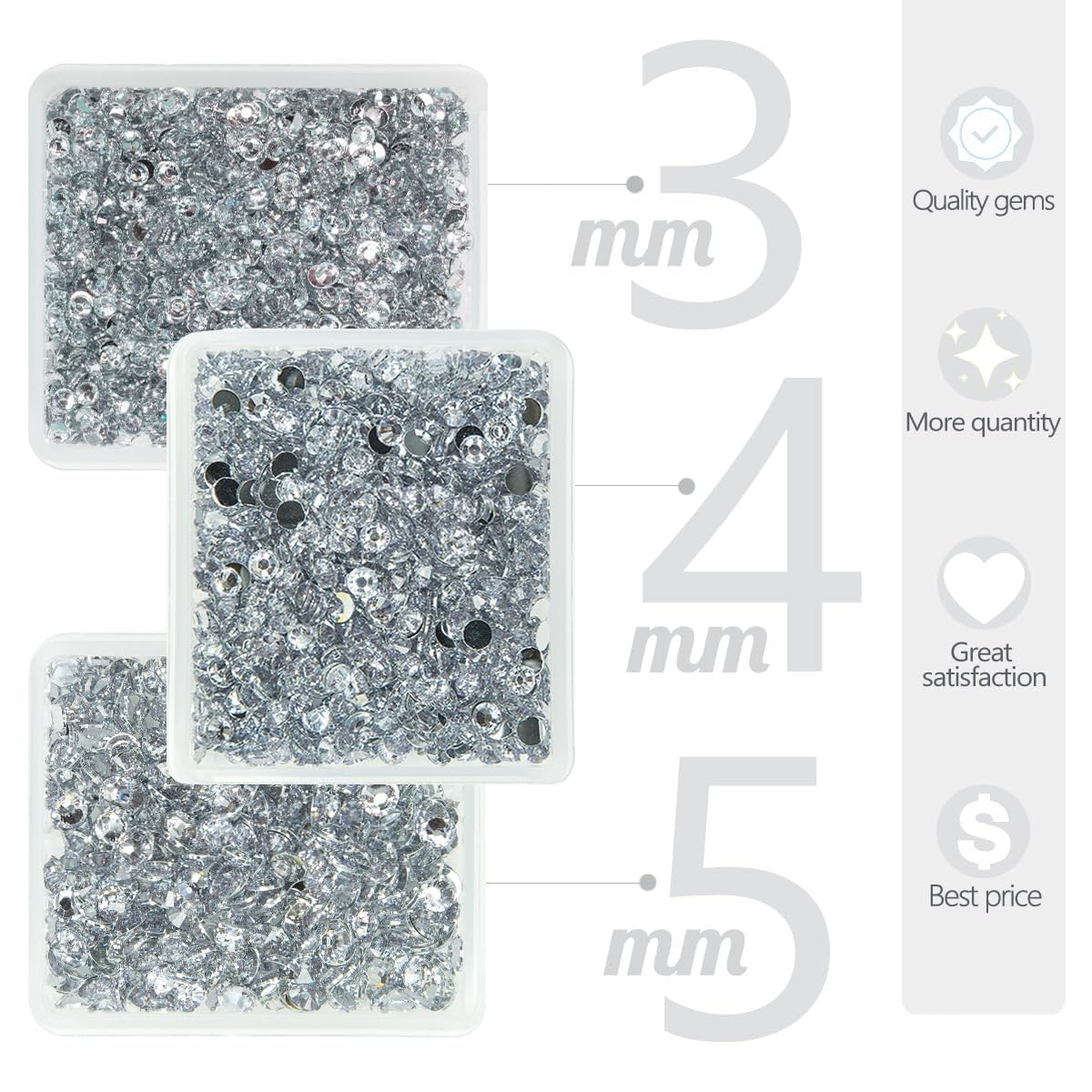 Clear Silver Resin Rhinestones for Crafting Crystal White Flatback Rhinestones 3mm 4mm 5mm Non-Hotfix Stones Diamonds Crystals Gems Charms for Nails Face Eyes Makeup Tumblers Bottles DIY Crafts