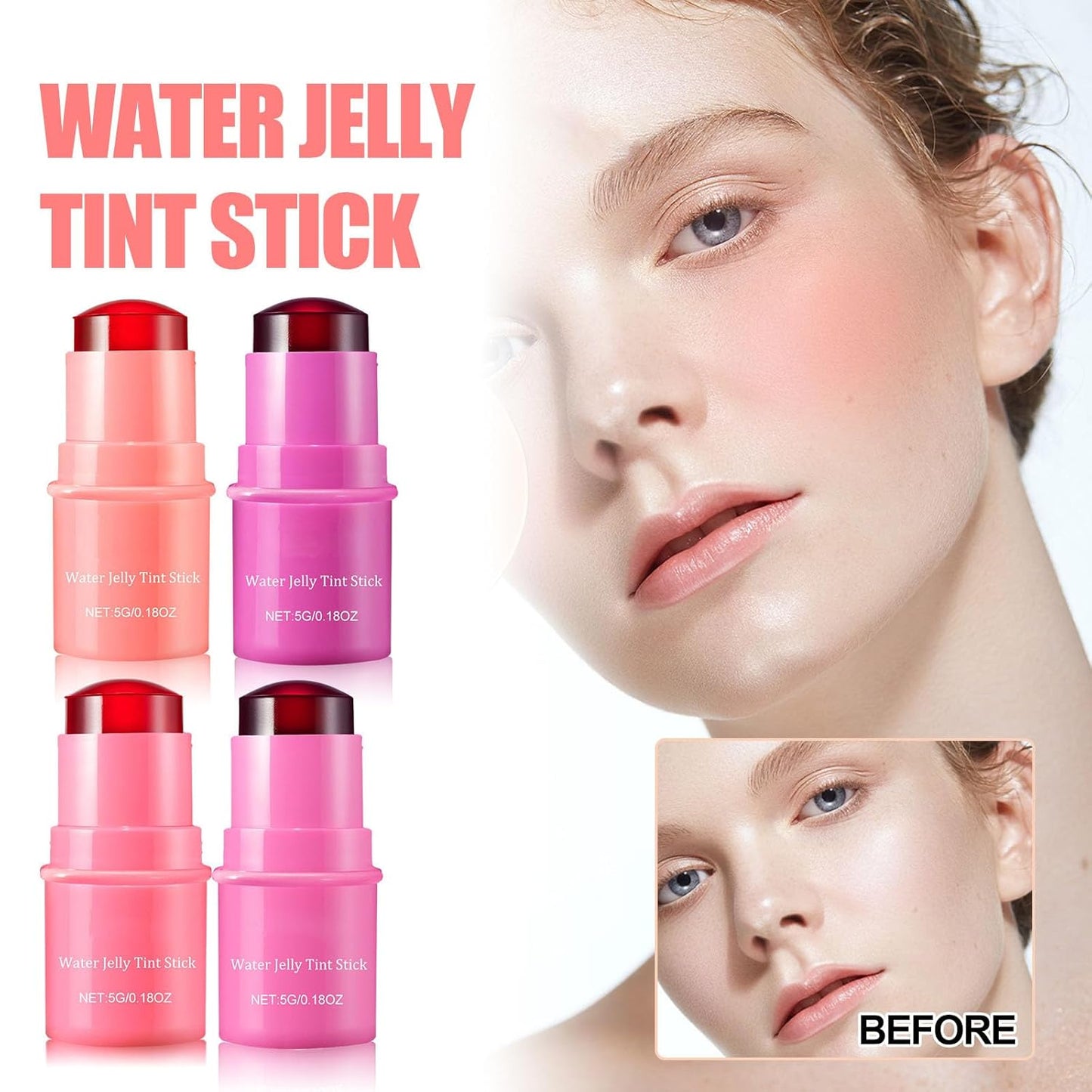 Milk Water Jelly Tint, Sheer Lip & Cheek Stain, Milk Jelly Blush Stick, Buildable Watercolor Finish, 1,000+ Swipes Per Stick. (rose pink)