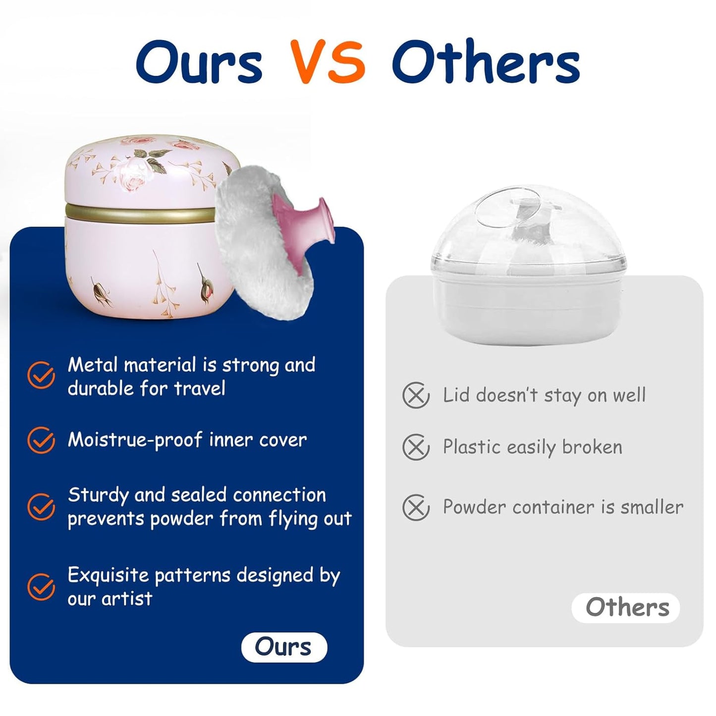 Body Powder Puff and Container for Dusting Powder, Women Powder Puff and Powder Case for Bath and Travel (Romantic Flowers)