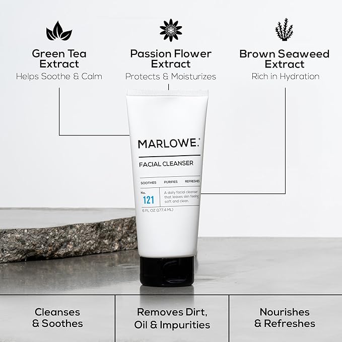 MARLOWE. Mens Skin Care Set, No. 204 Daily Essential Face Kit, No. 121 Facial Cleanser, No. 123 Facial Moisturizer, No. 127 Eye Cream, No. 128 Daily Face Lotion with SPF 50, Great Gift for Men