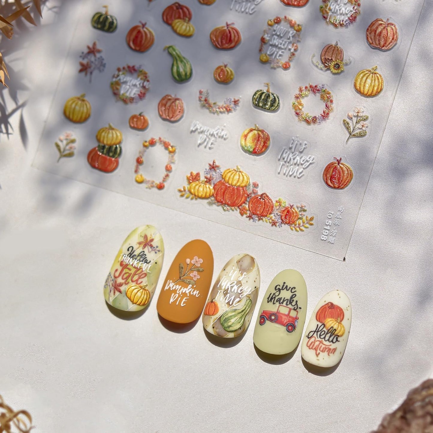 Fall Nail Art Stickers 5D Embossed Autumn Nail Art Decals Pumpkin Nail Stickers 3D Self-Adhesive Thanksgiving Day Nail Supplies Orange Nail Decals for Women DIY Holiday Manicure Accessories 1Sheet