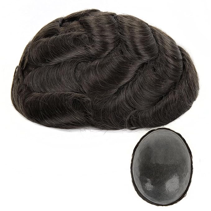 0.08mm PU Mens Hair System, #3 Dark Brown V-Looped Invisible Hairline 8x10 Inch Base Size Knotless 110% Medium Density 6 Inch Hair Length Toupee