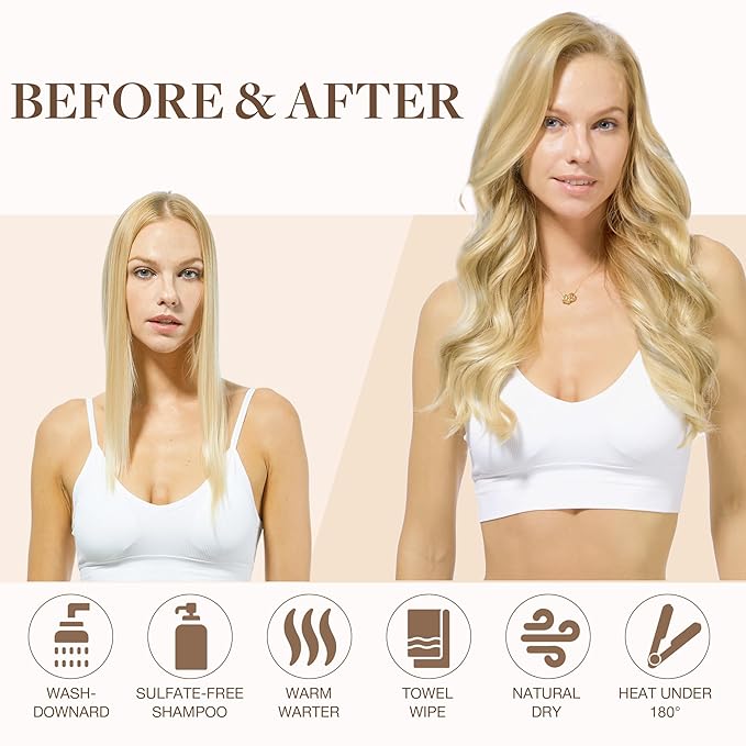 GOO GOO Sew in Hair Extensions Real Human Hair, Weft Hair Extensions Human Hair, 18ET90A Natural Blonde Balayage 16inch 100g, Weft Bundles Straight Silky Remy Hair