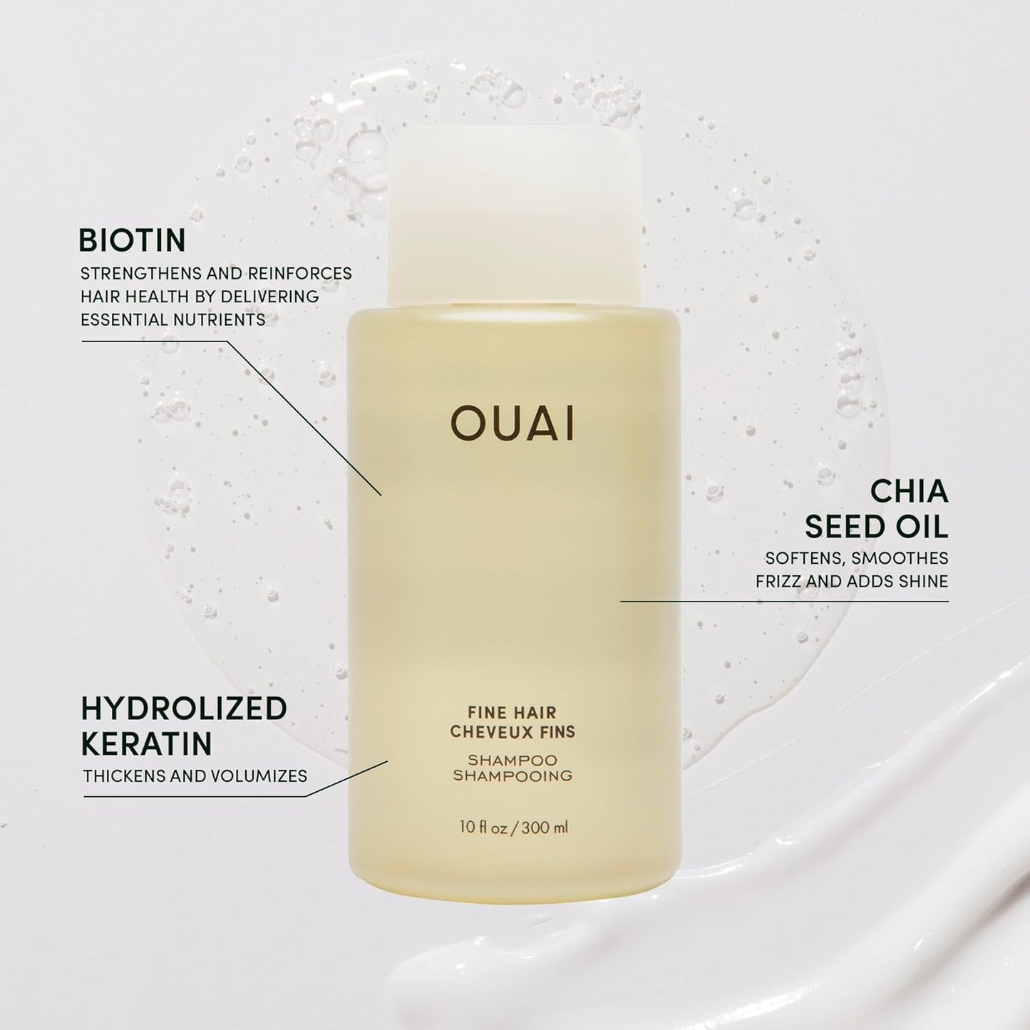 OUAI Fine Shampoo + Refill Bundle - Volumizing Shampoo with Keratin, Biotin & Chia Seed Oil for Fine Hair - Delivers Clean, Weightless Body - Sulfate Free Hair Care (2 Count, 10 Oz/32 Oz)